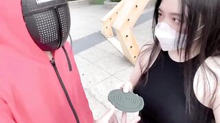 A hot Chinese girl is playing a squid game with her boyfriend