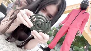 A hot Chinese girl is playing a squid game with her boyfriend
