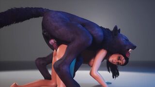 A hot chick is getting banged by a werewolf in 3D