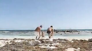 Blonde in group sex on the beach with a hot bikini look