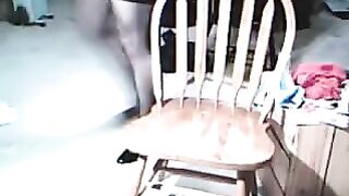 The guy gets excited while wearing a dress of a girl