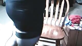 The guy gets excited while wearing a dress of a girl
