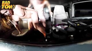 The camera is hidden in the car. The driver and passenger are getting busy