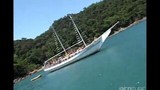A yacht is the place for a group sex party