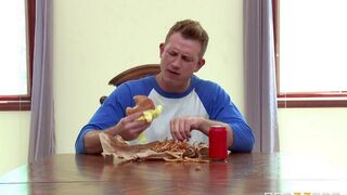 Horny wife fucks herself with a cucumber while the husband watched