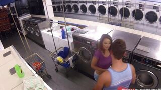 A man caught Dillion Harper in a steamy laundry room moment, showcasing her stunning curves
