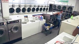 A man caught Dillion Harper in a steamy laundry room moment, showcasing her stunning curves