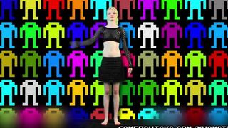 Sexy blonde does a striptease dance in front of a crowd of men, exposing her boobs