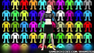 Sexy blonde does a striptease dance in front of a crowd of men, exposing her boobs