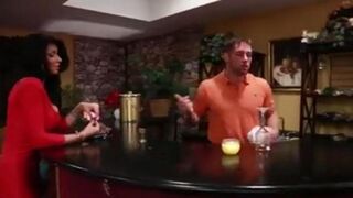 Sexy girl Christina has fun with the bartender on the couch