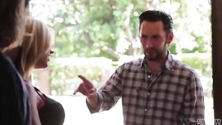 A member with a cheek was fucked in the bedroom on the bed