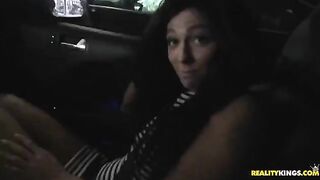 A cum shot on the face of a cute brunette after sex