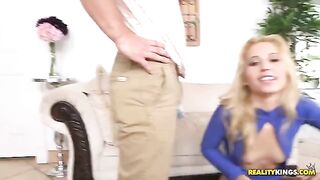 Blonde woman with cancer gets fucked on the couch