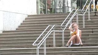 A girl walks on the street without panties, it's not polite