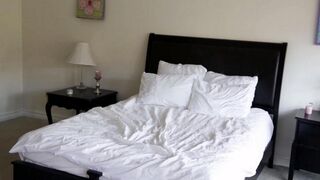 Two cute blondies are having fun in the bedroom