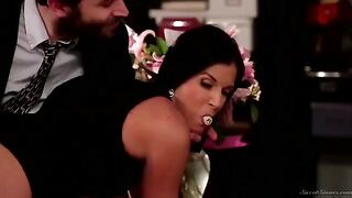 A sexy secretary gets her boss’s dick in her hairy pussy on the table