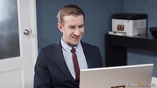The secretary in stockings gets fucked by her boss and his friends