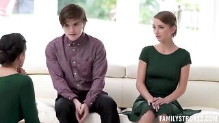 The stepson and his girlfriend are sharing a holiday treat together