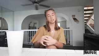 Girl in braids gets fucked in the backseat after college, deepthroat action