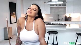 Shooting balls for big boob photos with brunette