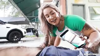 Squirt squeegee sex fiend fucks her mechanic in wet panties