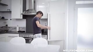 The girl gets horny with the sexy maid in stockings