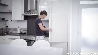 The girl gets horny with the sexy maid in stockings