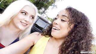 Two young girls shared a big black cock in an interracial encounter