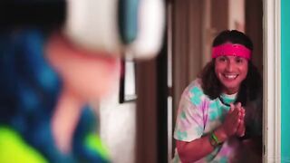 Sex games on the bed with a girl in a costume