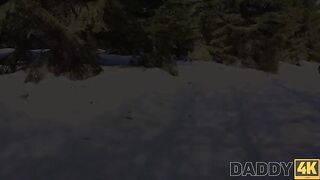 A man fucked his wife by the fire while pulling on a sled