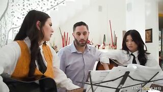 She gets a whip in her pussy from two guys