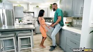 A man with a huge cock fucked his pretty young wife in the kitchen