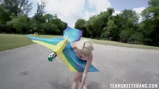 A girl is having fun with a guy straight in nature