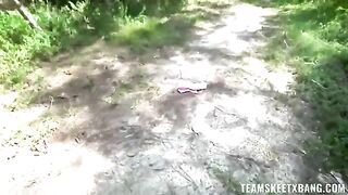 A girl is having fun with a guy straight in nature
