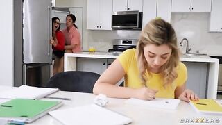 Unforgettable big natural tit threesome with a hot tutor tips scene