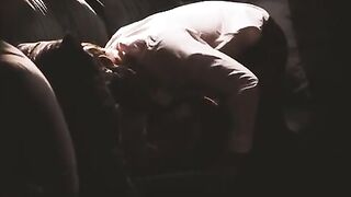 A girl is having fun with her boyfriend in the dark room