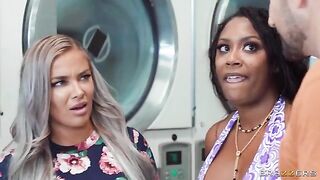 A hot chick is doing her laundry and gets fucked there