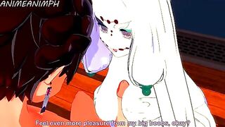 The Spider Demon, in the form of a woman, engages in intense action with Tanjiro