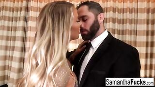 Samantha Saint gets fucked in a hotel room, showcasing her busty charm
