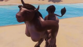 A wild cow girl is fucking with a man in a furry scene