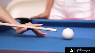 A busty MILF Lexi Luna teaches Nia Nacci to play pool
