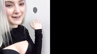 Babe from the shop got a cumshot on her face through the glory hole