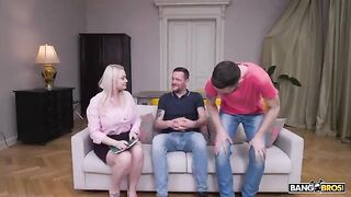 Two guys are not enough for a hot blondie, she wants more