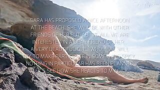 Nude beauties got acquainted with a guy who caressed his cock on the beach