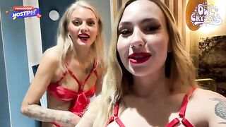Two girls are having fun with a guy who loves sex very much