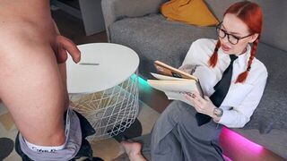 The girl again sucks the teacher's cock in this steamy scene