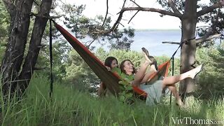 A girl gets a tan in the cunny, in nature