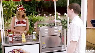 The blondie tries to take it deep and gives a lot of joy