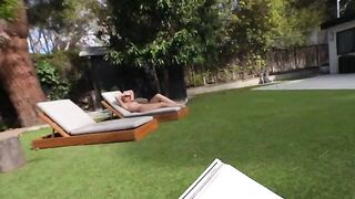 A girl is fucking with her boyfriend in the middle of the lawn