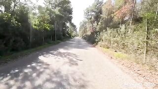 An Amazon woman has sex with a guy in the clothes outdoors